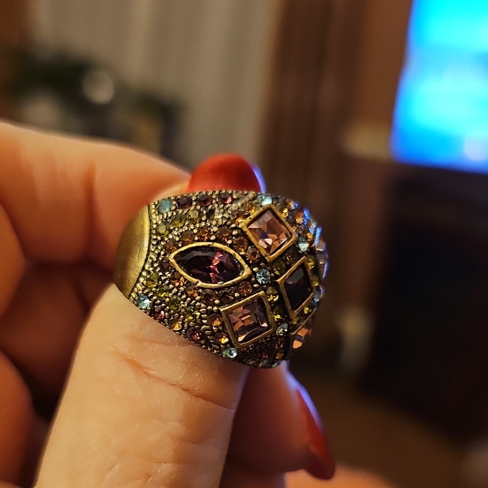 Heidi Daus Multicolor Crystal Dome Ring in Purple and Gold, Size 11 - Picture 4 of 8